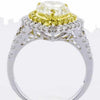 EXTRA LARGE 3.56CT WHITE & FANCY YELLOW DIAMOND 18K 2 TONE GOLD DOUBLE HALO RING