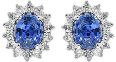 1.04CT DIAMOND & AAA SAPPHIRE 14KT WHITE GOLD ROUND & OVAL CLASSIC STUD EARRINGS