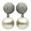 ESTATE LARGE 1.56CT DIAMOND & AAA SOUTH SEA PEARL 18KT WHITE GOLD PAVE EARRINGS