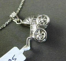 ANTIQUE 14KT WHITE GOLD 3D HANDCRAFTED BABY CARRIAGE FLOATING PENDANT & CHAIN