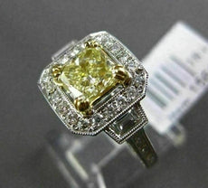 ESTATE 2.47CT FANCY YELLOW DIAMOND 18K TWO TONE GOLD 3D FILIGREE ENGAGEMENT RING