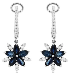 2.16CT DIAMOND & AAA SAPPHIRE 14KT WHITE GOLD MARQUISE & ROUND HANGING EARRINGS