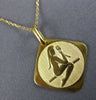 ESTATE 18K YELLOW GOLD 3D SQUARE HANDCRAFTED LADY ETCHED FLOATING PENDANT #25044