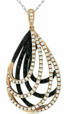 .83CT WHITE & BLACK DIAMOND 14KT ROSE GOLD MULTI ROW TEAR DROP FLOATING PENDANT