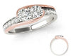 ESTATE .90CT DIAMOND 14K WHITE & ROSE GOLD 2 STONE SEMI BEZEL SIDEWAYS LOVE RING