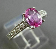 ANTIQUE 1.10CT DIAMOND & AAA PINK SAPPHIRE 14K WHITE GOLD ENGAGEMENT RING #15783