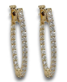 ESTATE 1.02CT DIAMOND 14KT YELLOW GOLD 3D INSIDE OUT OVAL HOOP HANGING EARRINGS
