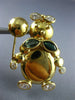 ANTIQUE AAA WHITE SAPPHIRE & EMERALD 18KT YELLOW GOLD BUNNY RABBIT PIN #12532
