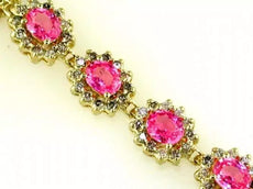 10.45CT DIAMOND & AAA PINK SAPPHIRE 14K YELLOW GOLD MULTI FLOWER TENNIS BRACELET