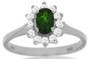 0.72CT DIAMOND & AAA RUSSALITE 14KT WHITE GOLD 3D OVAL & ROUND FLOWER LOVE RING