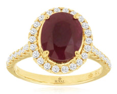 3.70CT DIAMOND & AAA RUBY 14KT YELLOW GOLD 3D OVAL & ROUND HALO ENGAGEMENT RING