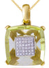 5.83CT DIAMOND & AAA LEMON QUARTZ 14KT YELLOW GOLD 3D CUSHION FLOATING PENDANT