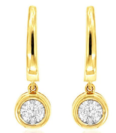 .25CT DIAMOND 14KT YELLOW GOLD 3D CLASSIC SOLITAIRE LEVERBACK HANGING EARRINGS
