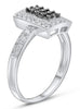 ESTATE .51CT WHITE & BLACK DIAMOND 14KT WHITE GOLD 3D PAVE RECTANGULAR FUN RING