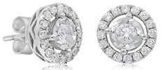 ESTATE .67CT DIAMOND 14KT WHITE GOLD ROUND CLASSIC SOLITAIRE HALO STUD EARRINGS