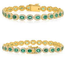 6.25CT DIAMOND & AAA EMERALD 14KT YELLOW GOLD OVAL & ROUND MULTI FLORAL BRACELET