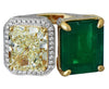 LARGE 14.90CT WHITE & FANCY YELLOW DIAMOND & AAA EMERALD 18K 2 TONE GOLD 3D RING
