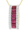 1.10CT DIAMOND & AAA RUBY 14KT YELLOW GOLD EMERALD CUT & ROUND 3 ROW BAR PENDANT