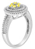 .65CT WHITE & FANCY YELLOW DIAMOND 14KT WHITE GOLD FLOWER DOUBLE HALO LOVE RING