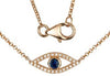 ESTATE .16CT DIAMOND & AAA SAPPHIRE 14KT ROSE GOLD 3D EVIL EYE LUCKY NECKLACE