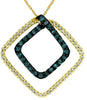ESTATE .50CT WHITE & BLUE DIAMOND 14KT YELLOW GOLD 3D DOUBLE SQUARE FUN PENDANT