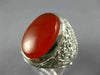 ESTATE EXTRA LARGE 925 STERLING SILVER AAA RED AGATE FILIGREE MENS RING #26550