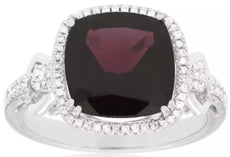 5.10CT DIAMOND & AAA RHODOLITE 14KT WHITE GOLD 3D CUSHION HALO SQUARE FUN RING