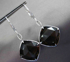 ANTIQUE LARGE 20.14CTW DIAMOND & SMOKY TOPAZ 18K WHITE GOLD 3D HANGING EARRINGS