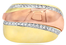 ESTATE LARGE .56CT DIAMOND 14KT TRI COLOR GOLD CRISS CROSS FUN DOUBLE WAVE RING