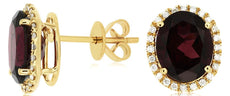 5.85CT DIAMOND & AAA GARNET 14KT YELLOW GOLD 3D OVAL & ROUND HALO STUD EARRINGS