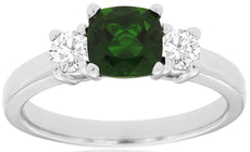 1.30CT DIAMOND & AAA RUSSALITE 14KT WHITE GOLD CUSHION 3 STONE ENGAGEMENT RING