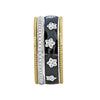 WIDE .28CT DIAMOND & BLACK ENAMEL 18KT 2 TONE GOLD MULTI FLOWER ANNIVERSARY RING