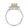 1.74CT WHITE & FANCY YELLOW DIAMOND 18KT 2 TONE GOLD DOUBLE HALO ENGAGEMENT RING