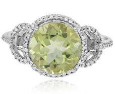 LARGE 3.84CT DIAMOND & AAA LEMON QUARTZ 14KT WHITE GOLD HALO LOVE KNOT FUN RING