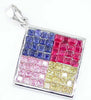 2.90CT AAA MULTI COLOR SAPPHIRE 14K WHITE GOLD PRINCESS INVISIBLE SQUARE PENDANT