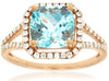 2.10CT DIAMOND & AAA AQUAMARINE 14KT ROSE GOLD CUSHION OCTAGON ENGAGEMENT RING