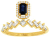 ESTATE .72CT DIAMOND & AAA SAPPHIRE 14KT YELLOW GOLD 3D SQUARE HALO CROWN RING