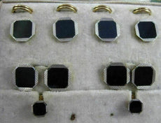 ANTIQUE LARGE MORTIMER RICKS AAA ONYX PLATINUM OCTAGON SHIRT STUD CUFFLINK SET