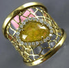 ESTATE LARGE 1.77 DIAMOND & AAA YELLOW SAPPHIRE 14KT YELLOW GOLD 3D WEB FUN RING