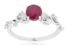 ESTATE 1.43CT DIAMOND & AAA RUBY 14K WHITE GOLD ROUND & MARQUISE ENGAGEMENT RING