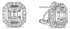 1.23CT DIAMOND 14KT WHITE GOLD 3D ROUND EMERALD CUT & BAGUETTE OCTAGON EARRINGS