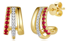 WIDE .34CT DIAMOND & AAA RUBY 14K 2 TONE GOLD 3D 3 ROW UMBRELLA HANGING EARRINGS