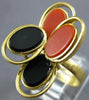 ESTATE LARGE AAA CORAL & ONYX 18KT YELLOW GOLD 3D CLASSIC OVAL FLOWER RING