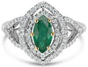 1.05CT DIAMOND & AAA EMERALD 18K 2 TONE GOLD 3D MARQUISE & ROUND ENGAGEMENT RING