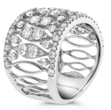 WIDE 2.10CT DIAMOND 14KT WHITE GOLD 3D MULTI ROW OPEN FILIGREE ANNIVERSARY RING