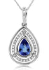 .49CT DIAMOND & AAA TANZANITE 14K WHITE GOLD PEAR SHAPE & ROUND FLOATING PENDANT