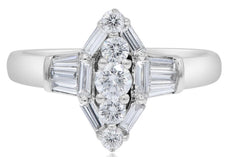 .81CT DIAMOND PLATINUM ROUND & BAGUETTE PAST PRESENT FUTURE MARQUISE SHAPE RING