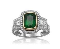 LARGE 4.36CT DIAMOND & AAA TSAVORITE 18KT WHITE GOLD 3D FILIGREE ENGAGEMENT RING