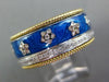 WIDE .28CT DIAMOND & BLUE ENAMEL 18KT YELLOW GOLD MULTI FLOWER ETERNITY FUN RING