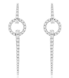 ESTATE 1.0CT DIAMOND 14KT WHITE GOLD ROUND CIRCLE OF LIFE BAR HANGING EARRINGS